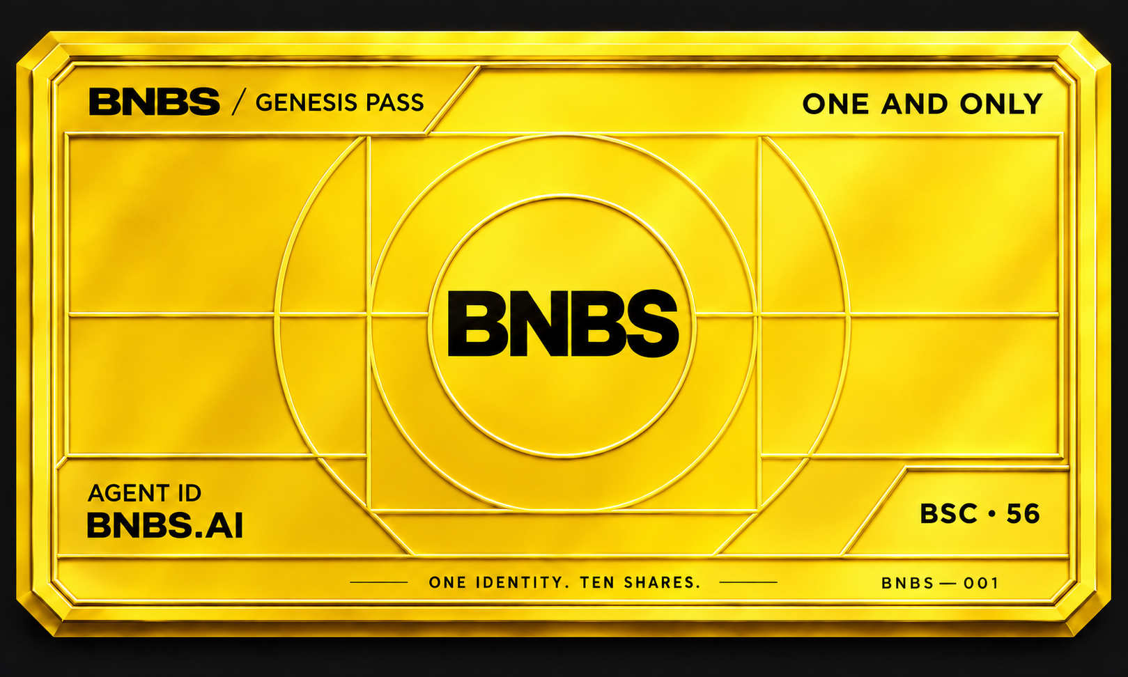 Gold BNBS identity card with BNBS emblem and BNBS.AI Agent ID